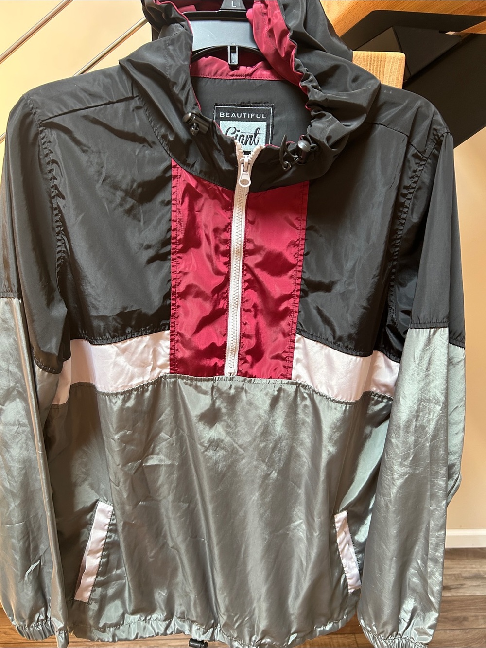 Beautiful Giant Men's Colorblock Windbreaker Jacket - Black, Burgundy & Silver
